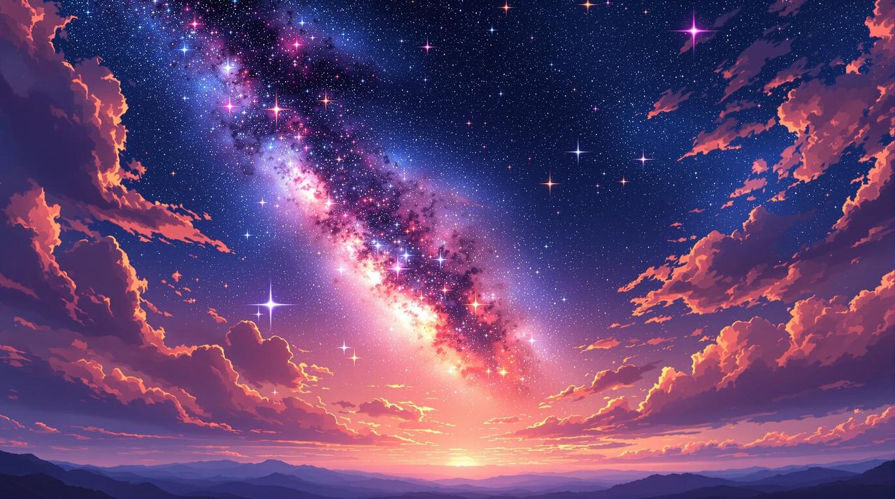 新新漫画网 - 广阔星空背景，璀璨星辰与流星划过夜空